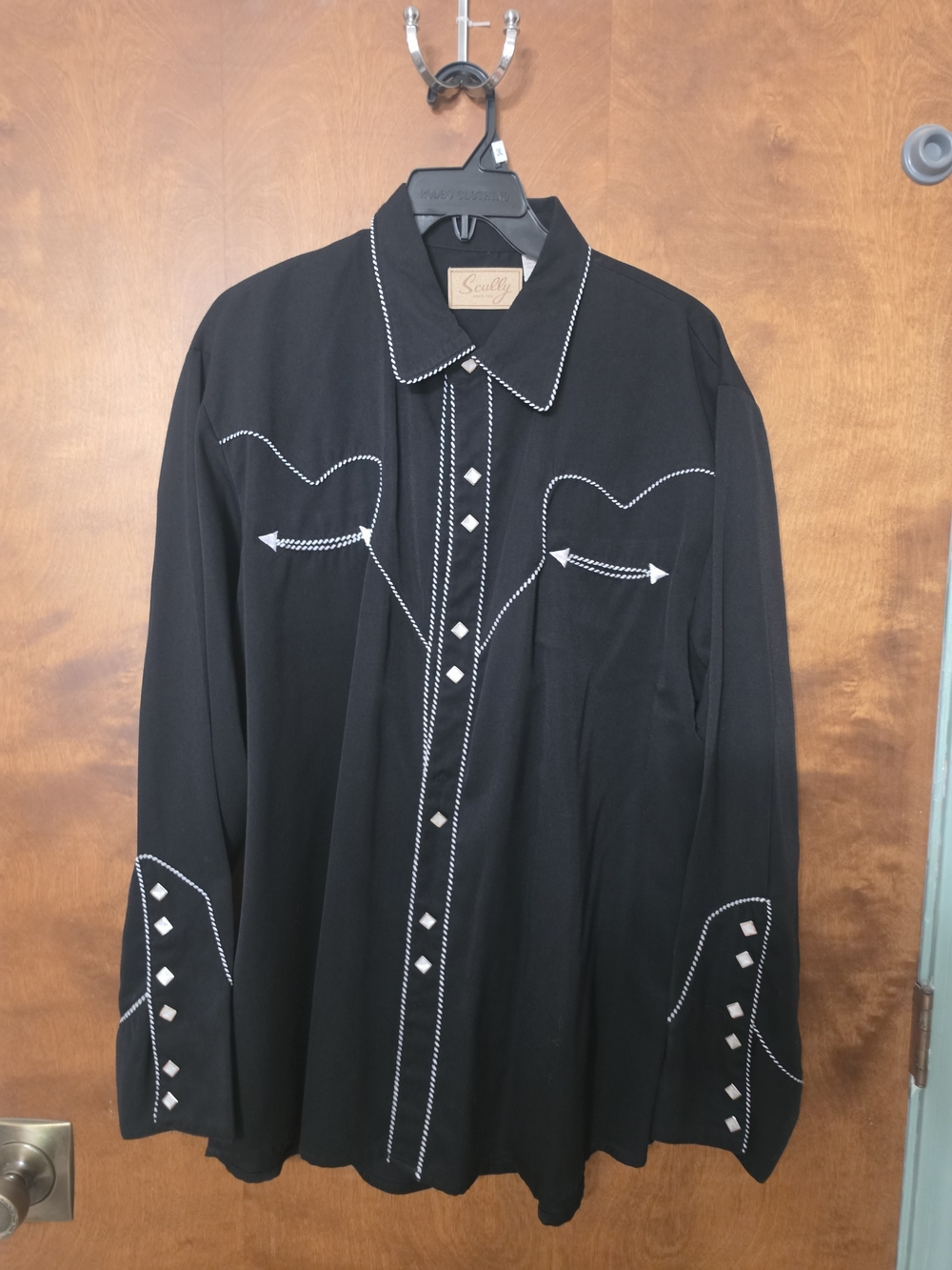 Scully Black Western-Style Button Down Shirt with White Stitching
